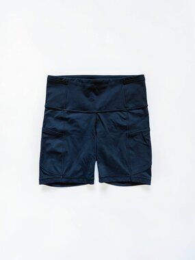 Lululemon Navy Blue Biker Shorts Size 4 High Rise Pocket Athletic Yoga Running